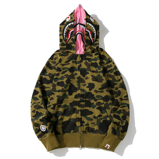 BAPE ダブルハット カモ シャークフーディー