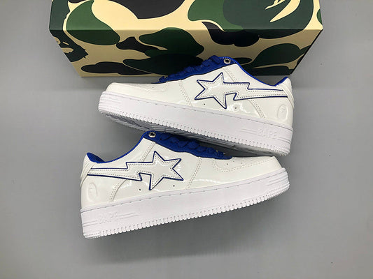A BATHING APE ベイプ ホワイト&ネイビー パテントレザー スニーカー
