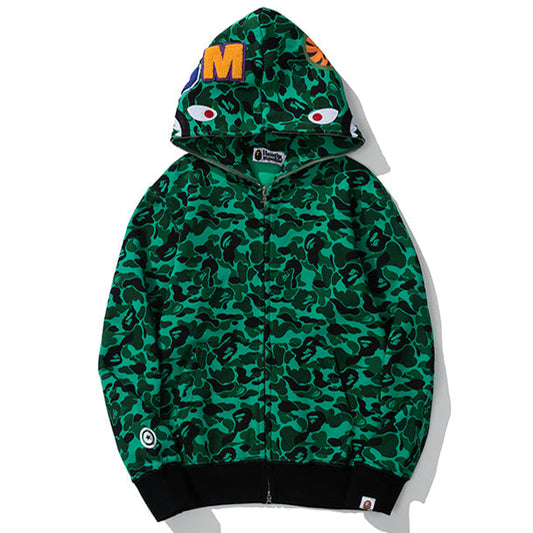 BAPE グリーンカモ シャークジップフーディー