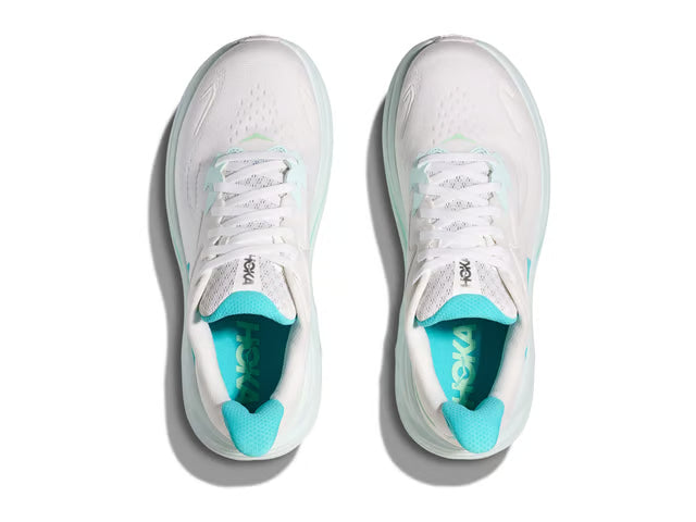 HOKA Clifton 10 – White & Aqua