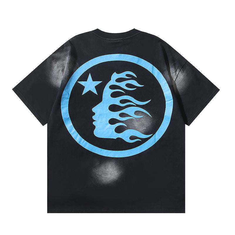Hellstar クラシックロゴ ウォッシュドブラック ブルー Tシャツ