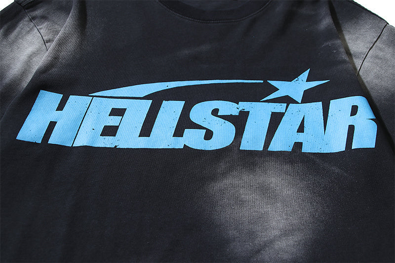Hellstar クラシックロゴ ウォッシュドブラック ブルー Tシャツ