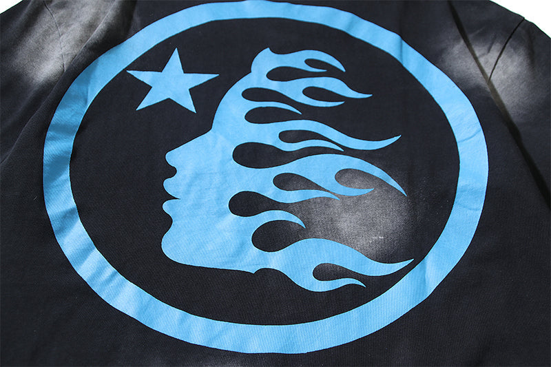 Hellstar クラシックロゴ ウォッシュドブラック ブルー Tシャツ
