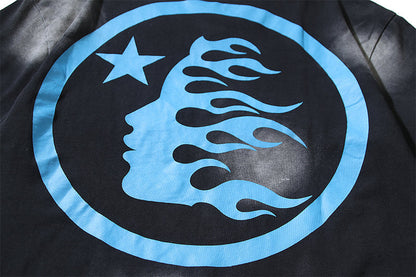 Hellstar クラシックロゴ ウォッシュドブラック ブルー Tシャツ