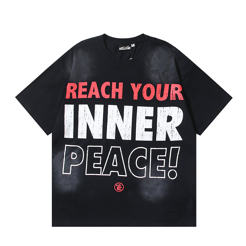 ヘルスター リーチユアインナーピース ブラックグラフィックTシャツ
