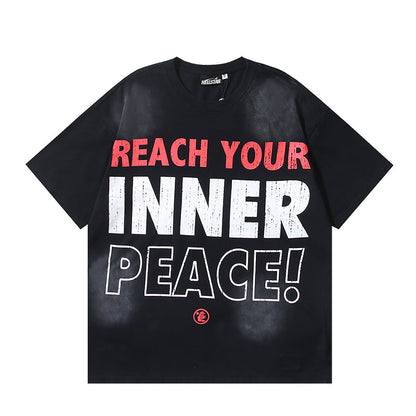 ヘルスター リーチユアインナーピース ブラックグラフィックTシャツ