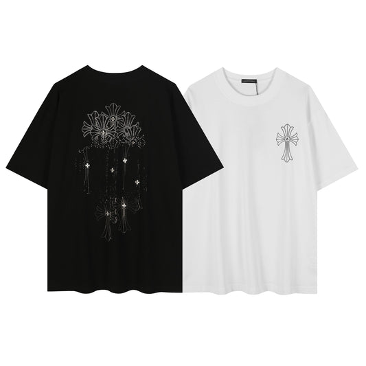 クロムハーツ ファイヤーワーク ラインストーン クルーネック Tシャツ 2623