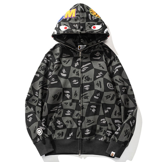 BAPE グレー シャーク ジップアップ フーディー