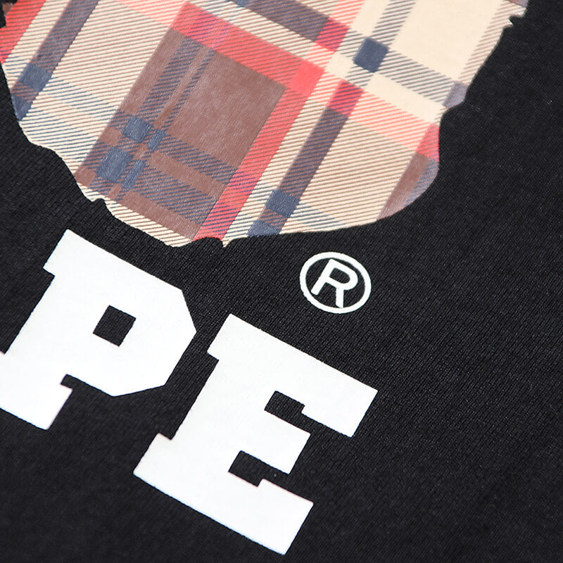 Bape 黒と茶色のチェック柄 スモールロゴ 半袖Tシャツ