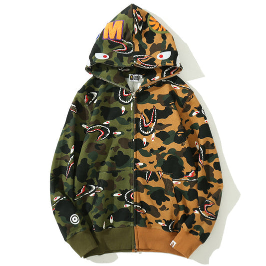 BAPE カラーブロック カモ シャーク ジップパーカー