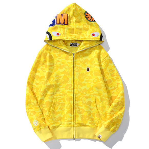 BAPE Shark Gelber Kapuzenpullover mit Reißverschluss