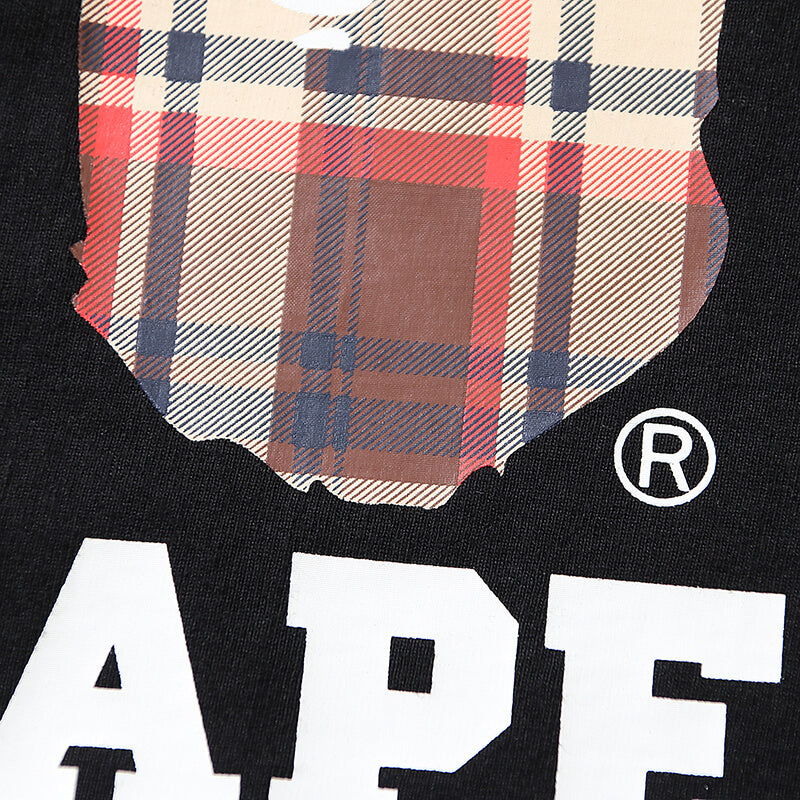 Bape 黒と茶色のチェック柄 スモールロゴ 半袖Tシャツ