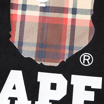 Bape 黒と茶色のチェック柄 スモールロゴ 半袖Tシャツ