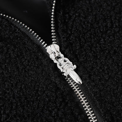 Chrome Hearts Horseshoe Embroidered Sherpa Jacket - Black Cream Gothic Coat 825