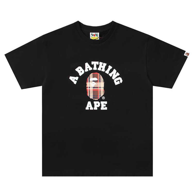 Bape 黒と茶色のチェック柄 スモールロゴ 半袖Tシャツ