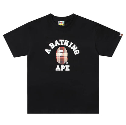 Bape 黒と茶色のチェック柄 スモールロゴ 半袖Tシャツ