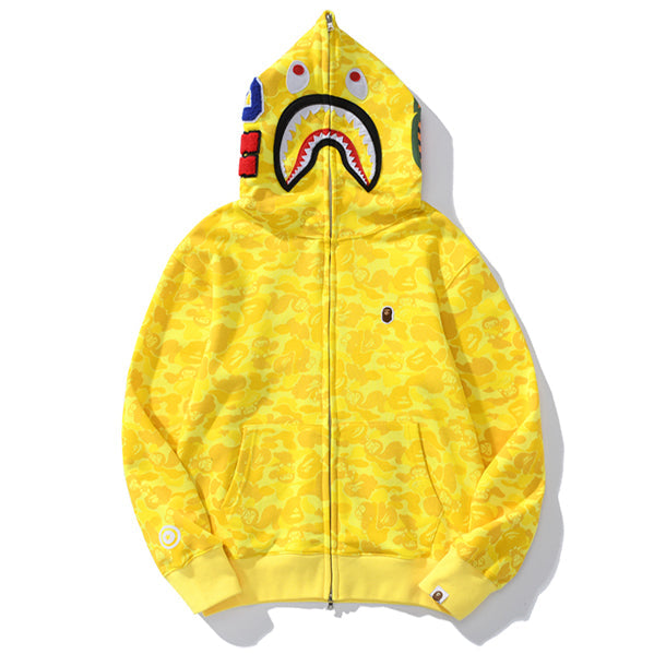 BAPE Shark Gelber Kapuzenpullover mit Reißverschluss