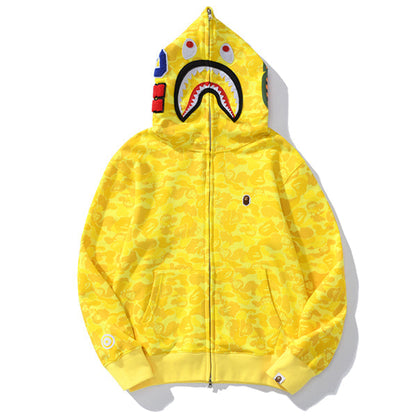 BAPE Shark Gelber Kapuzenpullover mit Reißverschluss