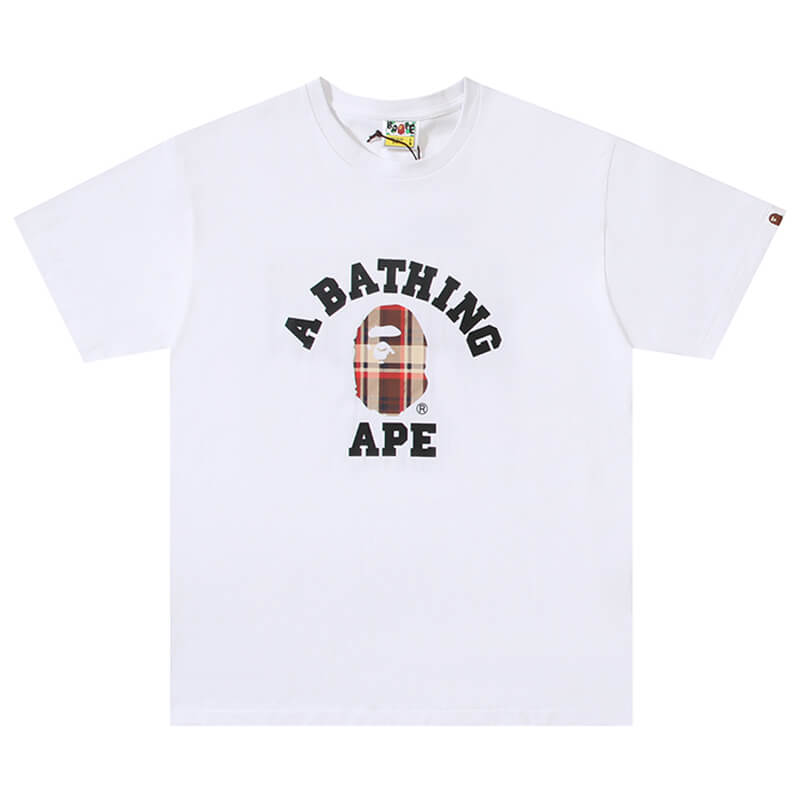 Bape 黒と茶色のチェック柄 スモールロゴ 半袖Tシャツ