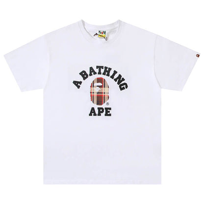 Bape 黒と茶色のチェック柄 スモールロゴ 半袖Tシャツ